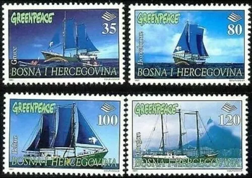 Bosnia stamps year 1997 Greenpeace set sailing boats ships