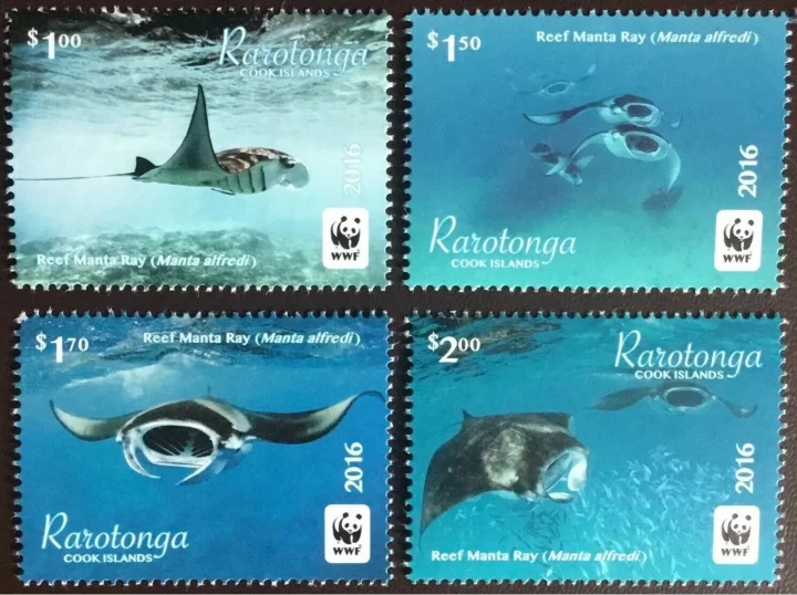 Cook Islands year 2016 - Fauna / marine life Manta Fish postage stamps