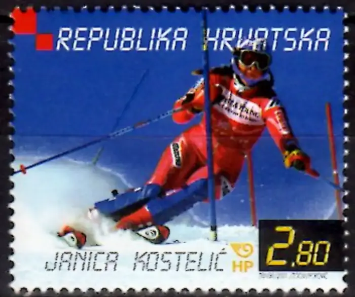 Croatia stamps year 2001 Janica Kostelic winner of the Alpine Ski World Cup