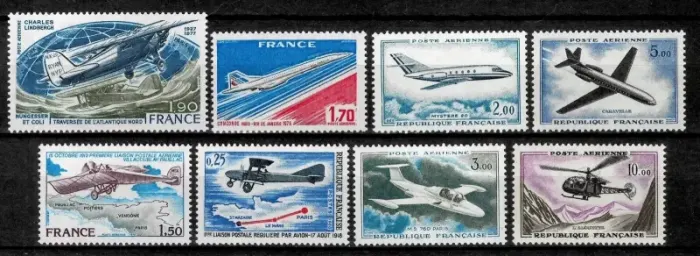 France postage stamps year 1960 - 1980 Planes Caravelle, Jet, Helicopter