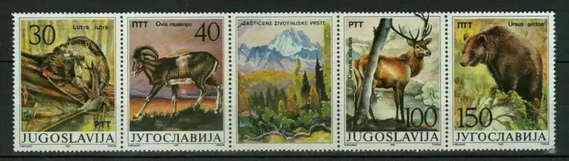 Yugoslavia 1987 Fauna postage stamps - Bear, Deer, Goat