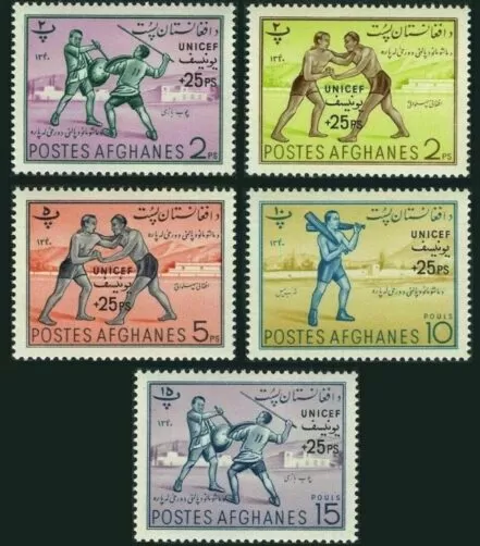 Afghanistan year 1961 - Sport - Afghan fencing, Wrestlers postage stamps