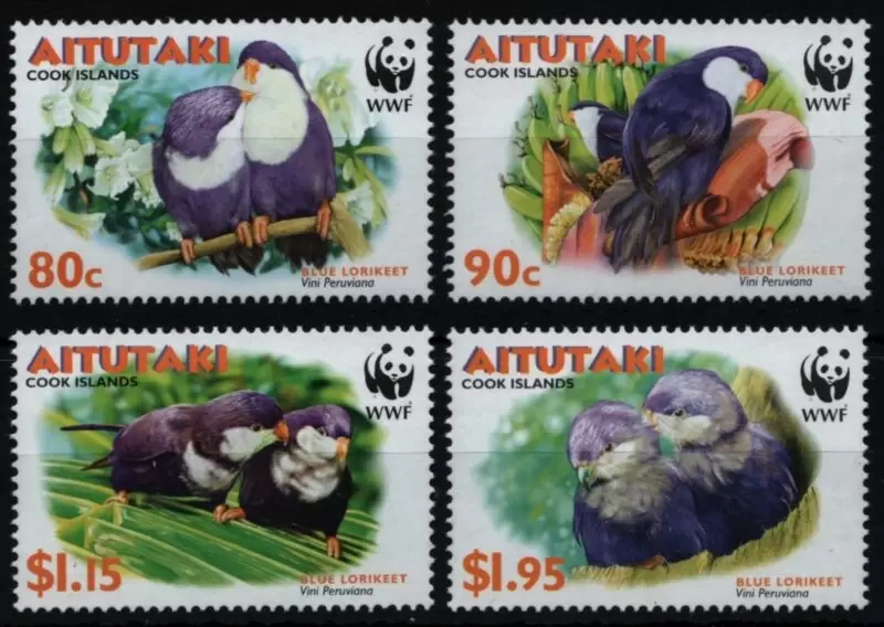 Aitutaki year 2002 stamps WWF Birds/Blue Lorikeets/Parrots full set ☀ MNH**