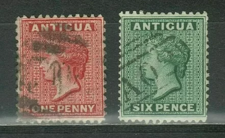 Antigua year 1884 stamps One & two Penny - Victoria set ☀ Used