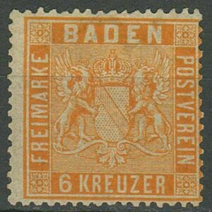 Baden year 1860 stamp 6 Kr / MI 11 - Yellow Orange