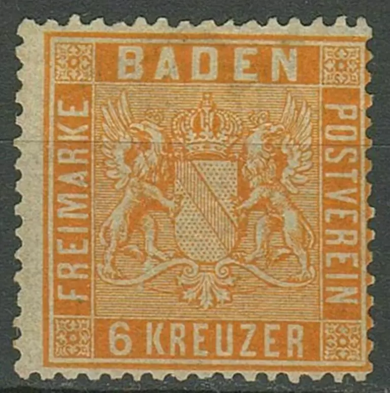 Baden year 1860 stamp 6 Kr / MI 11 - Yellow Orange