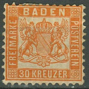 Baden year 1862 stamp 30 Kr ☀ Unused mint hinged