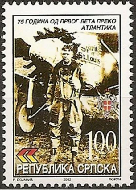 Bosnia year 2002 stamp Charles Lindberg First flight over Atlantic