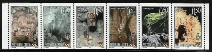 Bosnia Rep. Srpska 2001 Caves - complete set strip from booklet MNH**