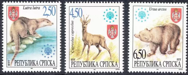 Bosnia year 1997 Fauna - Animals - Bear, Deer, Otter full MNH set postage stamps