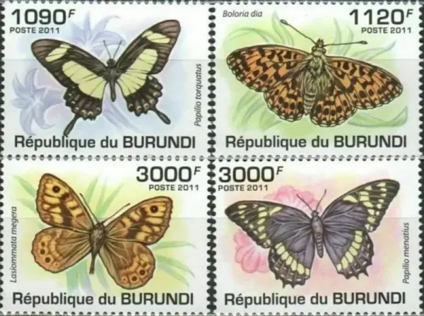 Burundi year 2011 stamps Fauna-Butterflies Complete set MNH**