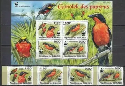 Burundi year 2011 stamps WWF - Birds - The Papurys Gonolek