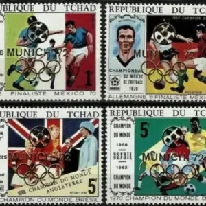 Chad 1972 Olympic Games Munich Gold overprint. Football – Soccer postage stamps