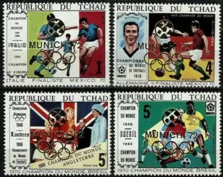 Chad 1972 Olympic Games Munich Gold overprint. Football – Soccer postage stamps