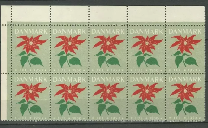 Denmark Christmas Seal 1950 Flora – Flowers MNH block