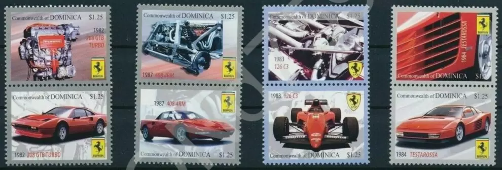 Dominica 2010 stamps Ferrari 1984 Testarossa Auto Racing full set MNH**