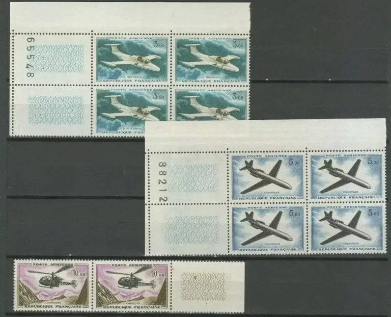 France year 1960 stamps Planes Caravelle, Jet, Helicopter MNH (**)