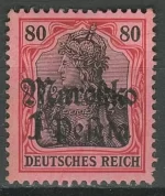 German Morocco year 1906 stamp 1p/80pf Black & Carmine/Rose wmk