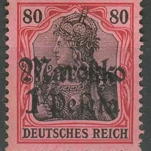 German Morocco year 1906 stamp 1p/80pf Black & Carmine/Rose wmk