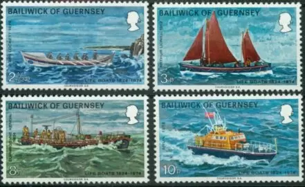 Guernsey 1974 Ships – Life Boats postage stamps