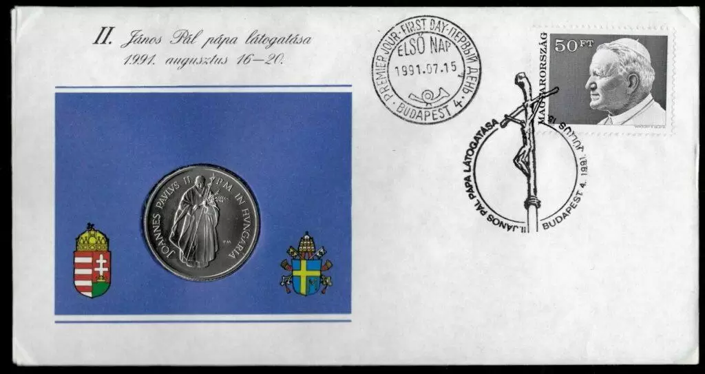 HUNGARY - 100 Forint 1991 - Pope John Paul II Coin Cover, First Day of Issue