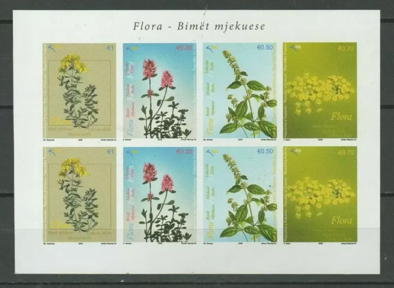 Kosovo year 2008 stamps Flora - Medicinal Plants imperforated block MNH