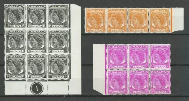 Malaysia / Malacca 1954 issue Lot of blocks