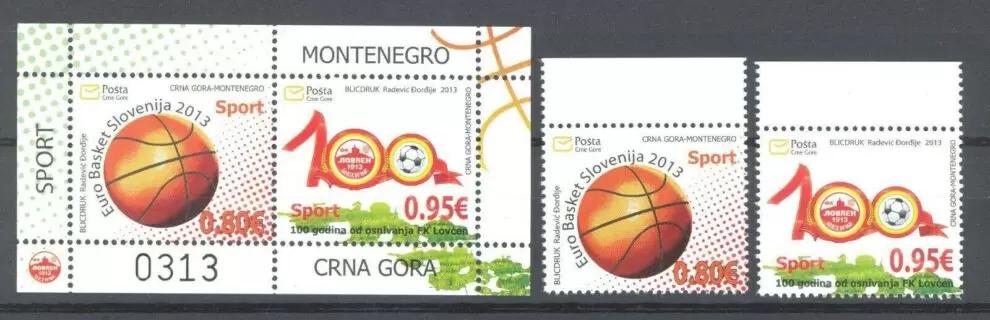 Montenegro 2013 Sport – Euro Basket Slovenia and Lovcen club postage stamps