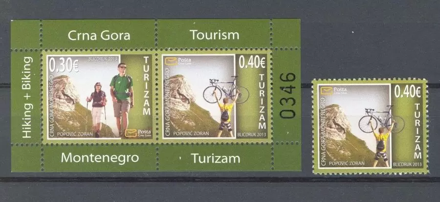 Montenegro year 2013 stamps Tourism, Hiking and Biking