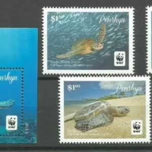 Penrhyn year 2014 stamps Sea life - WWF - Pacific Green Turtle full set