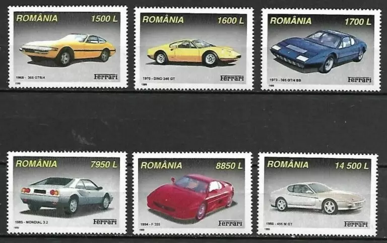 Romania year 1999 stamps - Sport cars / Ferrari Complete set MNH**