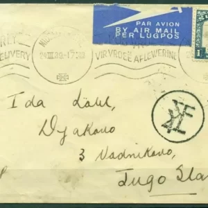 South Africa to Croatia year 1939 Airmail cover - Athens Greece