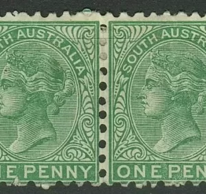 South Australia year 1868 stamps - 1d blue green