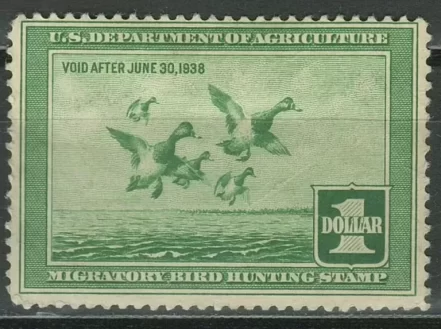 USA year 1937 Duck stamp $1 Light green