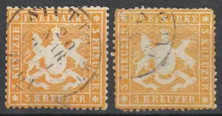 Württemberg - 1860/61 - 3 Kruezer postage stamps