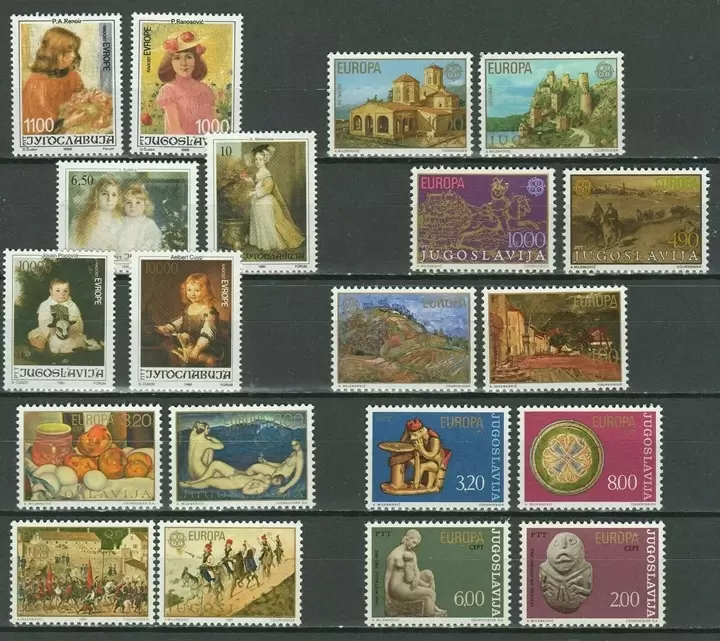 Yugoslavia 1970 1990 Europe CEPT Art Paintings Sculptures stamps