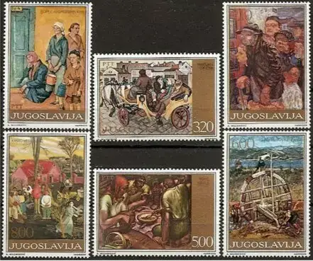 Yugoslavia stamps year 1975 Art social paintings Complete set