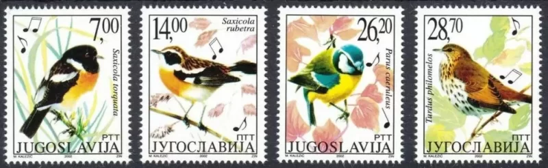 Yugoslavia 2002 stamps Fauna / Singing birds set MNH