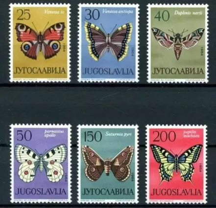 Yugoslavia year 1964 Fauna Butterflies complete set postage stamps