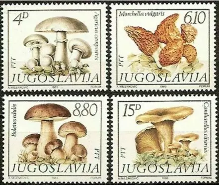 Yugoslavia year 1983 Flora - Edible Mushrooms full set postage stamps