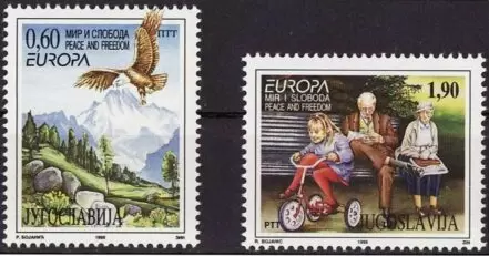 Yugoslavia year 1995 EUROPA Stamps – Peace and Freedom