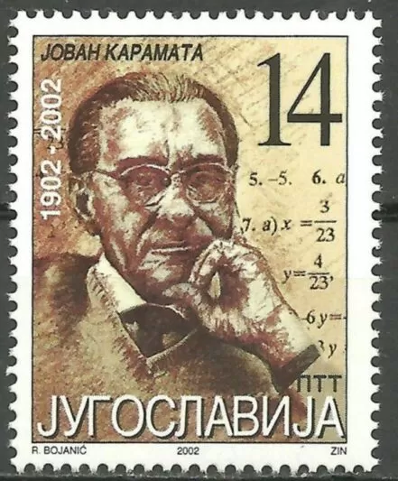 Yugoslavia year 2002 stamp Jovan Karamata - Serbian mathematician