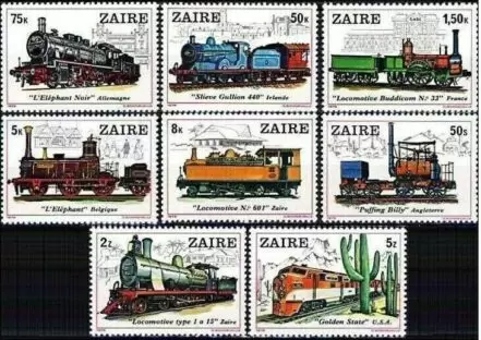 Zaire year 1980 stamps Trains - Locomotives full set ☀ MNH **