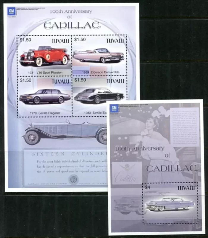 Tuvalu year 2003 Centenary of General Motors – Car Cadillac stamps