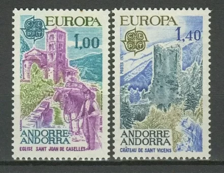 Andorra 1977 Europe Church and Castle postage stamps