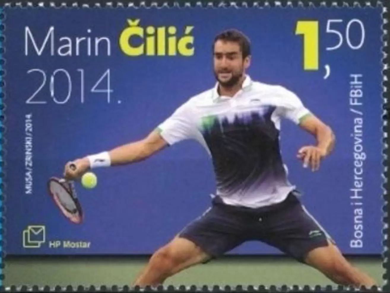 Bosnia stamp year 2014 Mostar Tennis player Marin Cilic