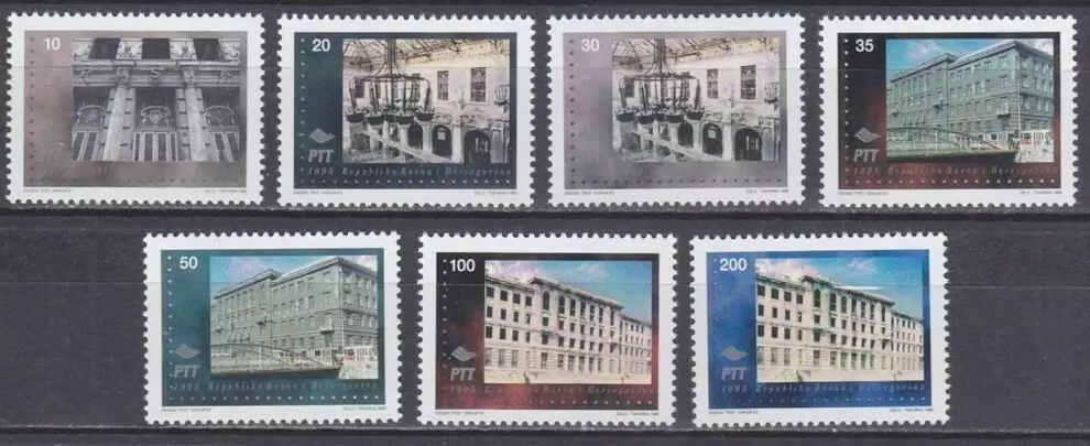 Bosnia Herzegovina 1995 Main Post Building in Sarajevo stamps set