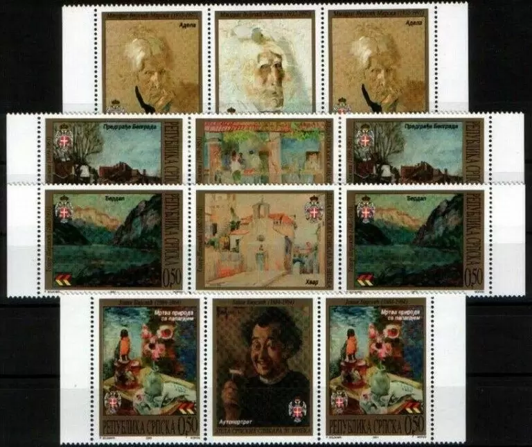 Bosnia - Serbian 2001 Paintings, Art - Complete set middle row MNH