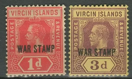 British Virgin Islands 1917 GV War Tax MH set postage stamps