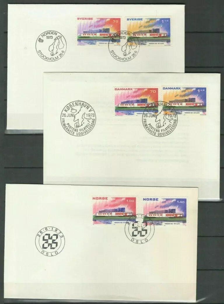 Finland, Norway, Denmark, Sweden Iceland 1973- 5 FDC Northern House in Reykjavik